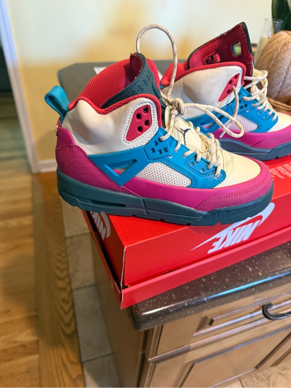 Nike Kids High-Top Sneakers — White, Pink & Blue